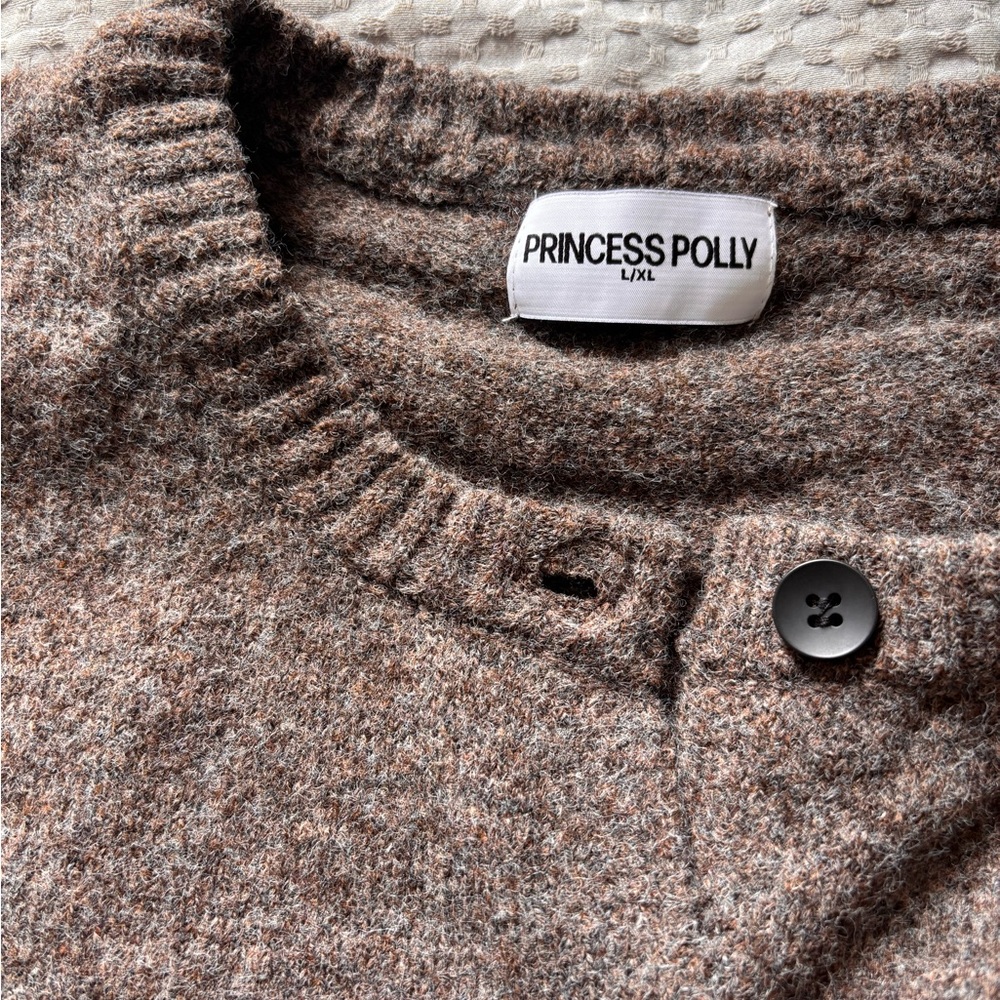Princess Polly Brown Flecked Crewneck Button Cardigan